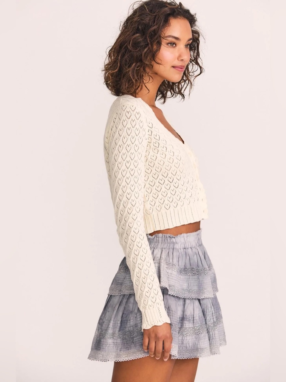 LoveShackFancy Ruffle Mini Skirt In Washed Denim Hand-Dye Size M - Picture 5 of 10